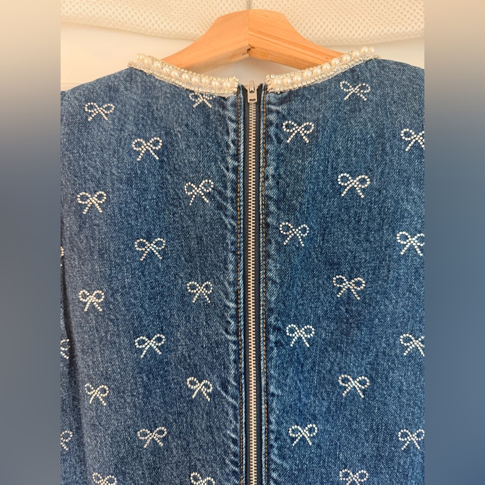 NWOT Self-Portrait DENIM DIAMANTE BOW MINI DRESS - Picture 14 of 17